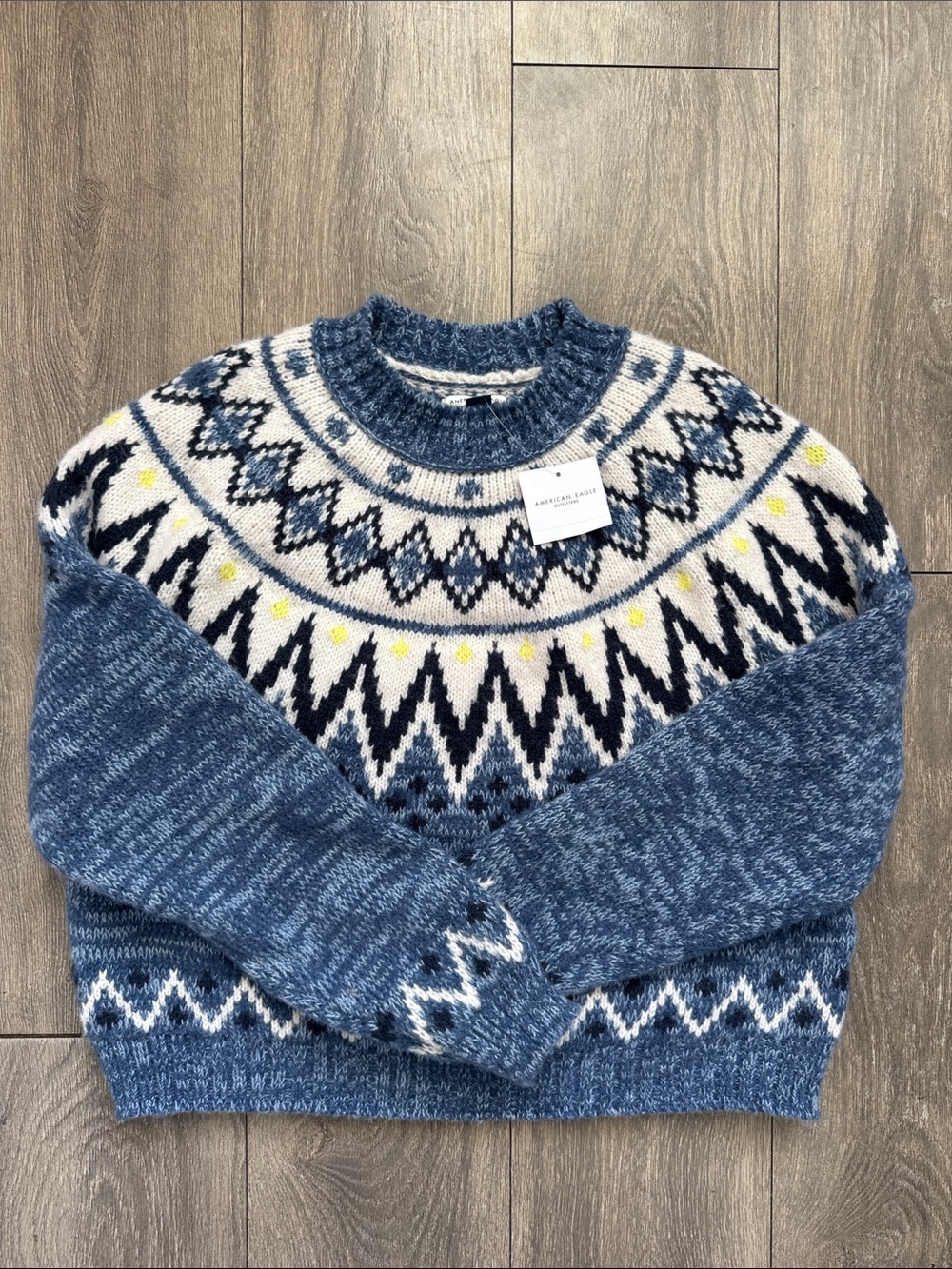 American Eagle Blue Fair Isle Crewneck Sweater - Medium NEW